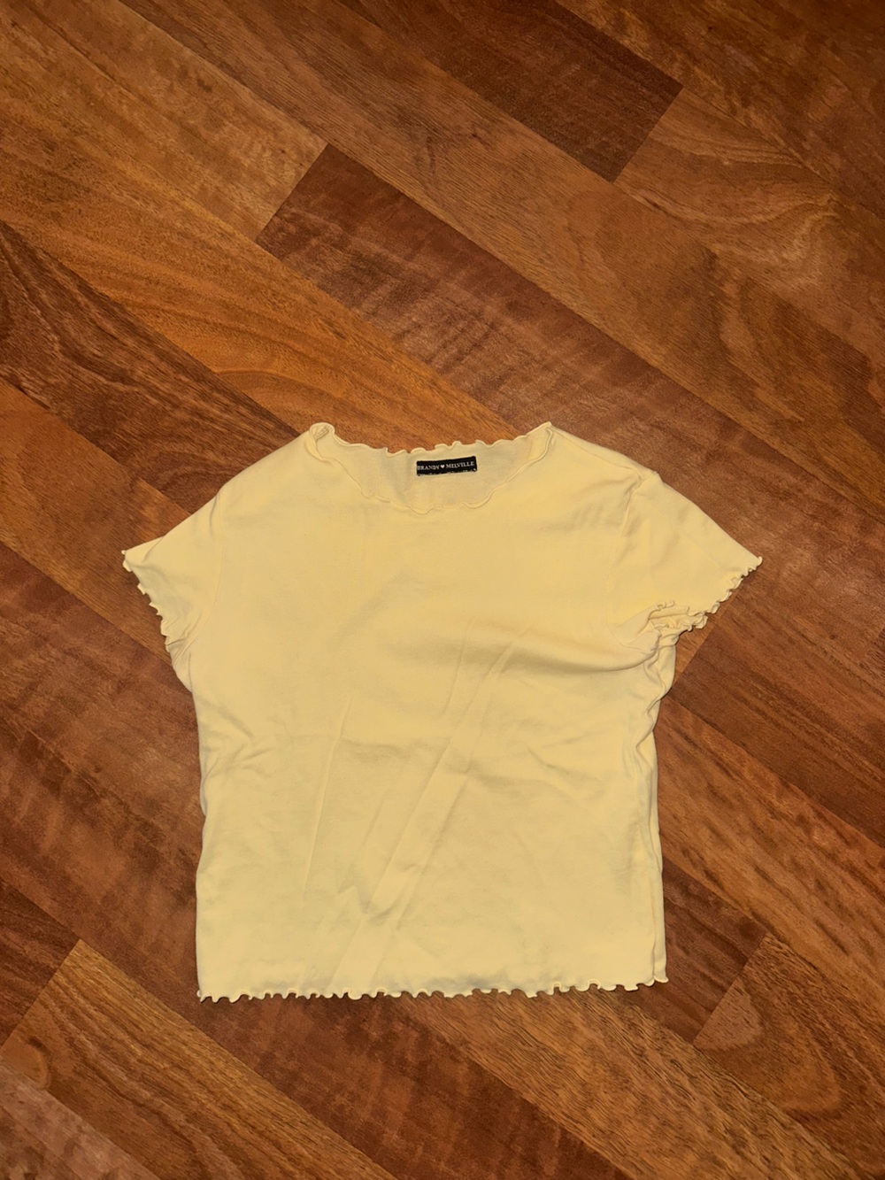 Brandy Melville Pale Yellow Lettuce-Edge Short Sleeve Tee